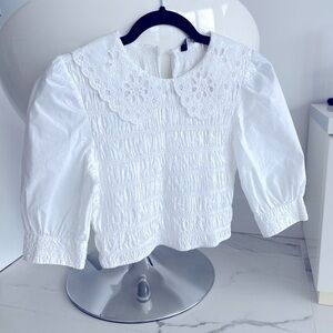 Embroidered collar poplin top size XS